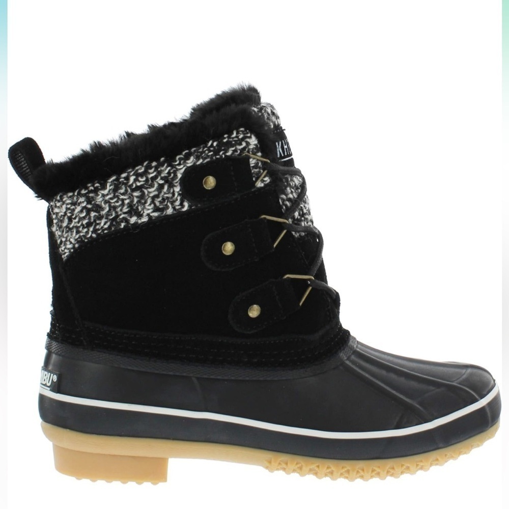 Khombu Waterproof Duck Boot With Knit Cuff and Faux Fur Lining Sz 6 Black/White - Picture 4 of 12